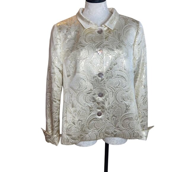 Nina McLemore Womens Jacket Size 16 Gold Brocade Pockets Lined Classic USA - Picture 1 of 9